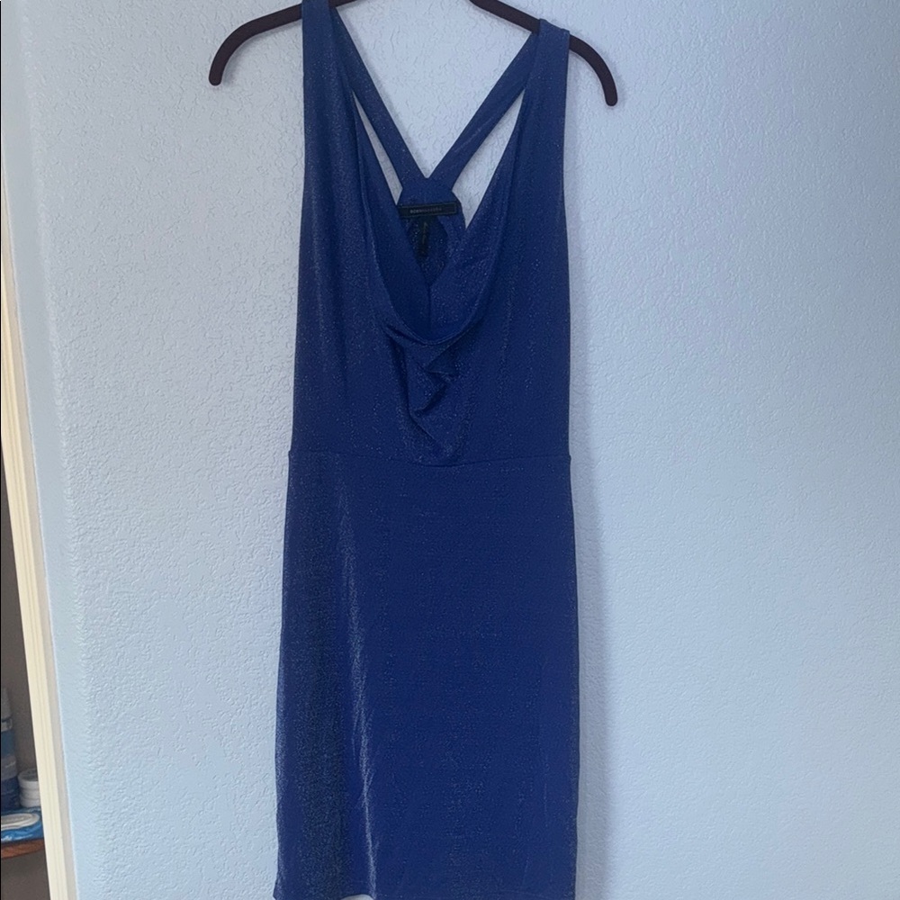 Blue Sparkle BCBG MAXAZRIA Sheath Dress with Cowl Neck Size Medium